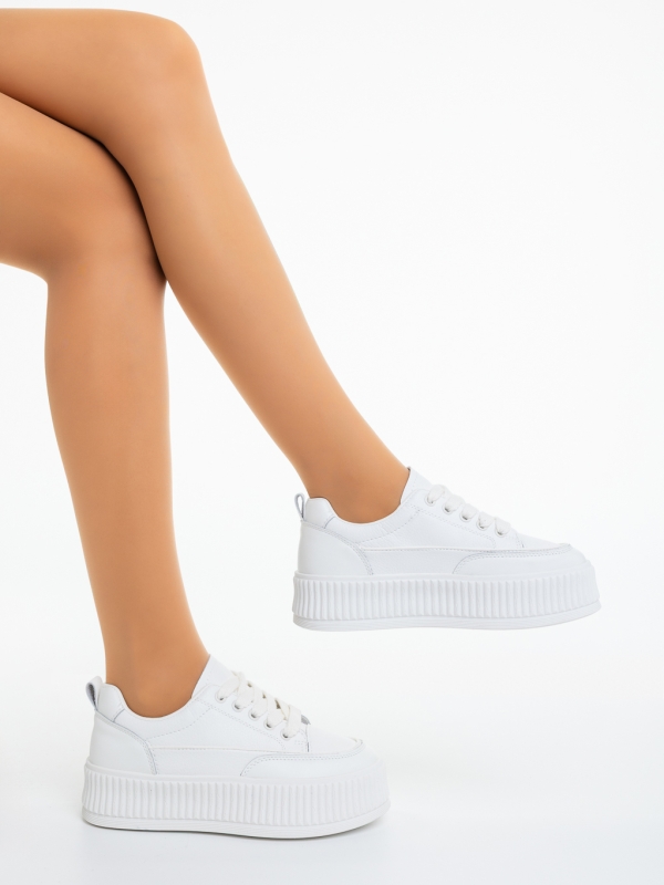 Pantofi sport dama albi  din piele ecologica Faunel, 4 - Kalapod.net