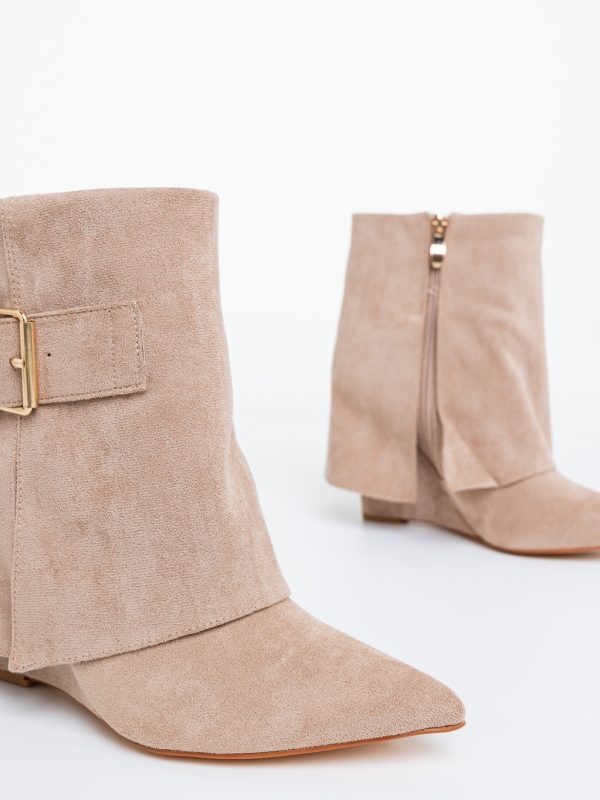 Botine dama cu platforma bej din material textil Kanika, 6 - Kalapod.net