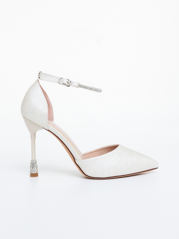Pantofi dama cu toc auriu deschis din material textil Andera, 5 - Kalapod.net