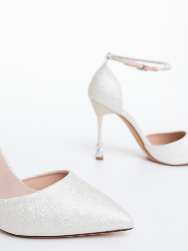 Pantofi dama cu toc auriu deschis din material textil Andera, 6 - Kalapod.net