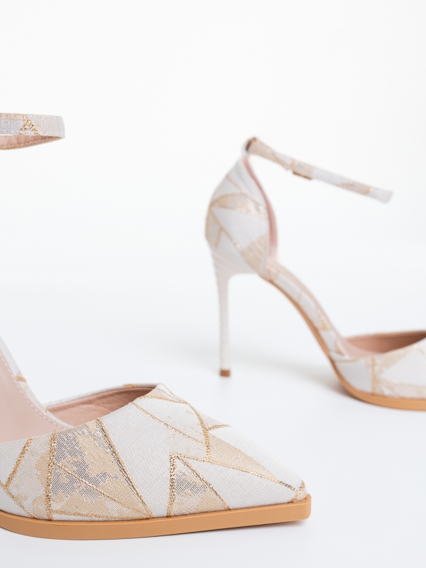 Pantofi dama cu toc sampanie din material textil Alura, 6 - Kalapod.net