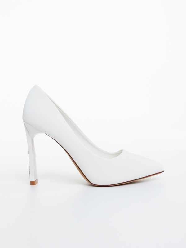 Pantofi dama cu toc albi din material textil Finja, 5 - Kalapod.net