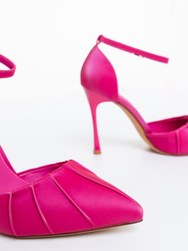 Pantofi dama cu toc roz din material textil Zerina, 6 - Kalapod.net