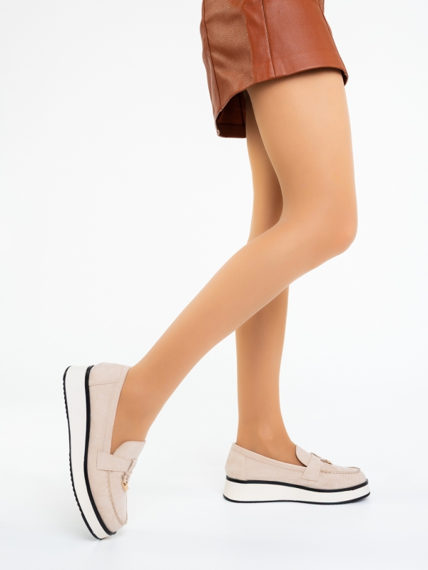 Mocasini dama bej din material textil Zaenda, 2 - Kalapod.net