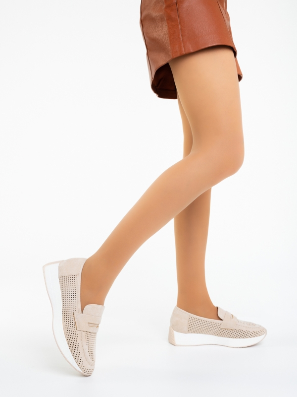 Mocasini dama bej din material textil Remura, 2 - Kalapod.net