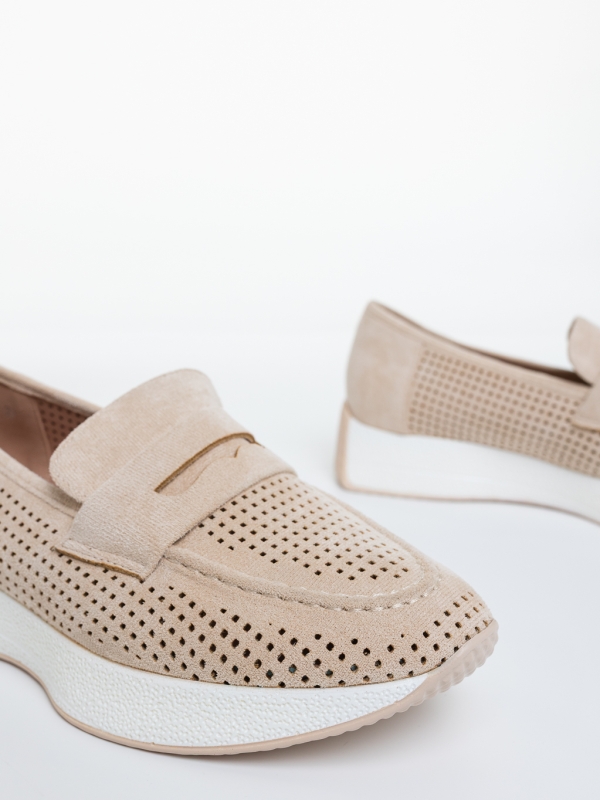 Mocasini dama bej din material textil Remura, 6 - Kalapod.net