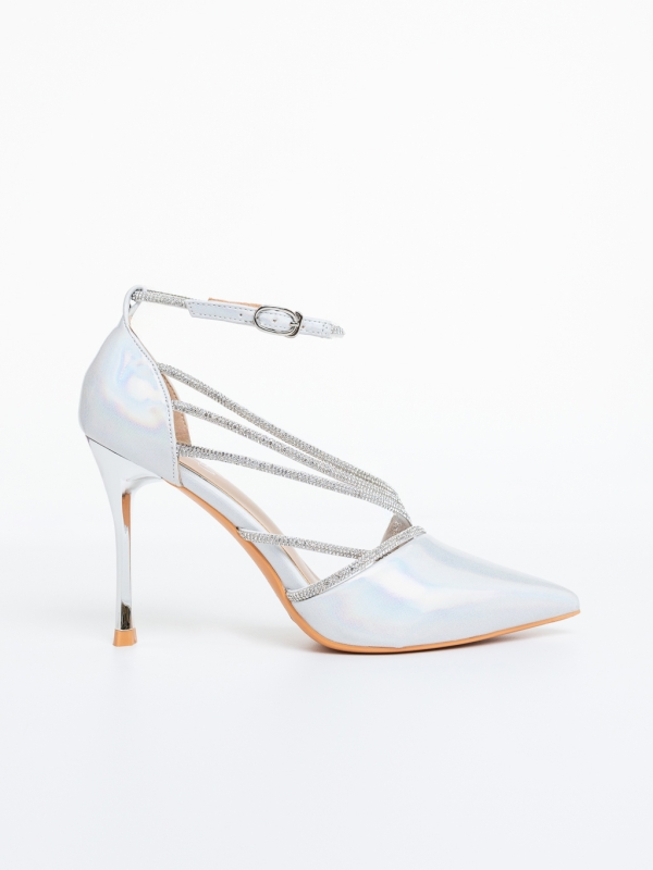 Pantofi dama cu toc argintii din material textil Mezmera, 5 - Kalapod.net