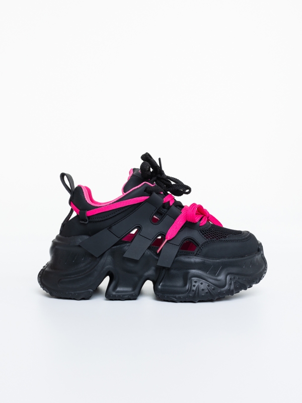 Pantofi sport dama negri cu roz din piele ecologica si material textil Diania, 5 - Kalapod.net