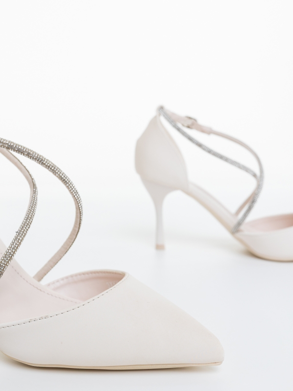 Pantofi dama cu toc bej din material textil Sirara, 6 - Kalapod.net