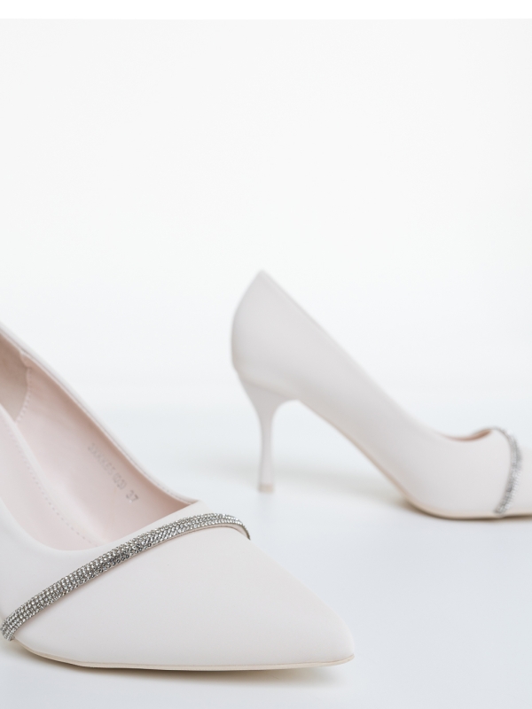 Pantofi dama cu toc bej din material textil Lamyna, 6 - Kalapod.net