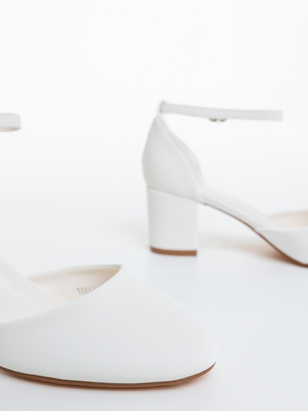 Pantofi dama albi cu toc din material textil Santura, 6 - Kalapod.net