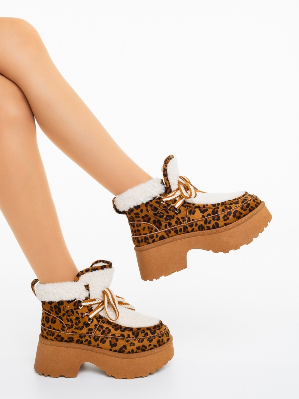 Ghete dama cu platforma camel din material textil Binita, 4 - Kalapod.net