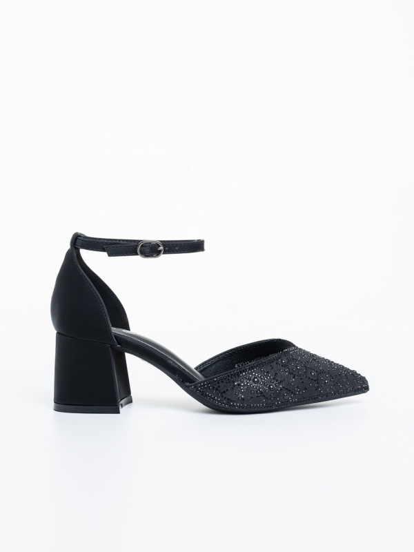 Pantofi dama cu toc negri din material textil Lajita, 5 - Kalapod.net
