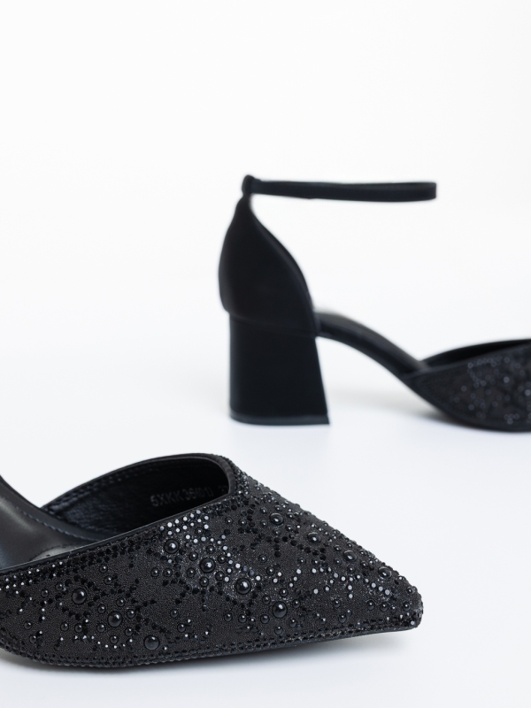 Pantofi dama cu toc negri din material textil Lajita, 6 - Kalapod.net