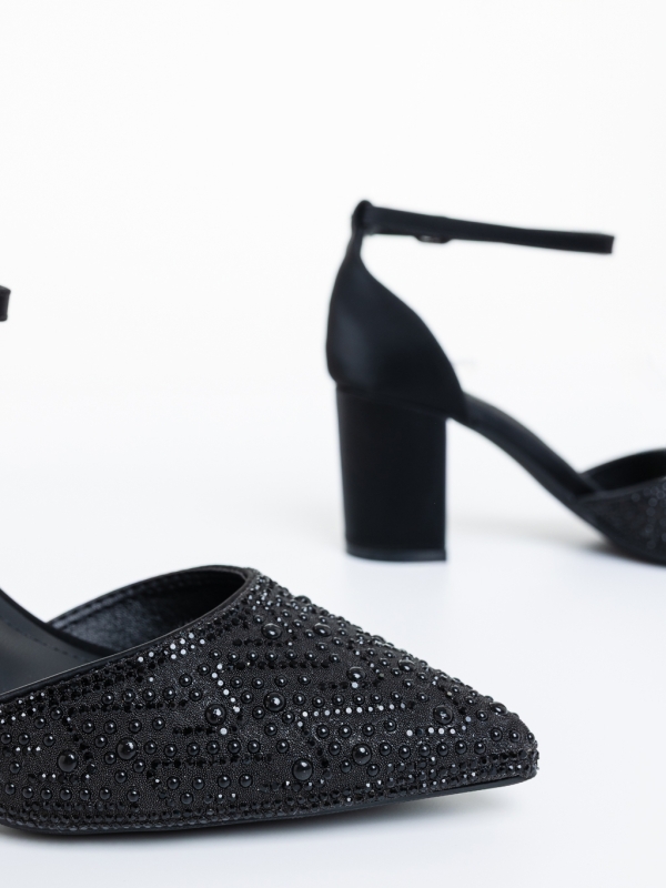 Pantofi dama cu toc negri din material textil Stassi, 6 - Kalapod.net