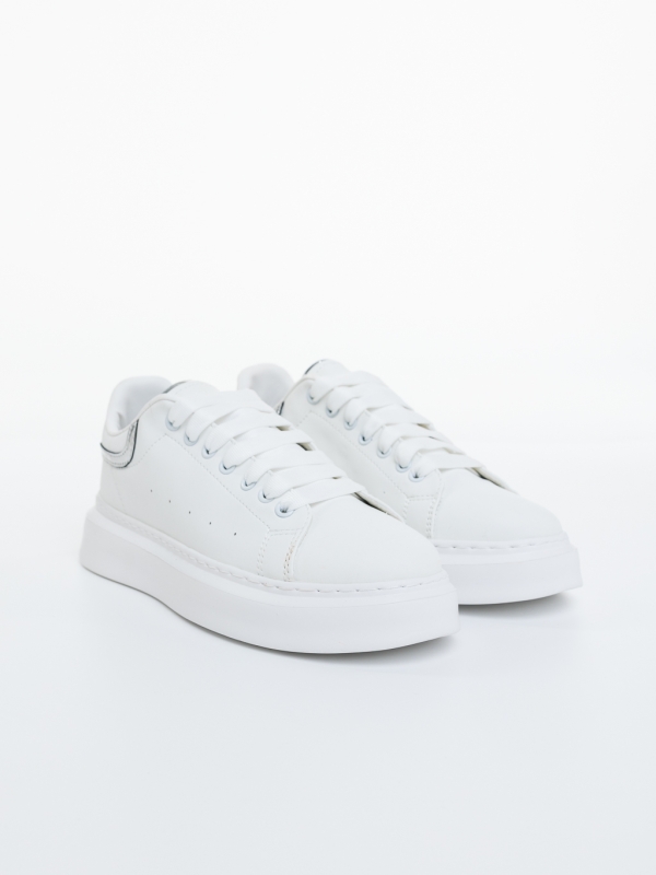 Pantofi sport barbati albi cu argintiu din piele ecologica Arjun, 3 - Kalapod.net