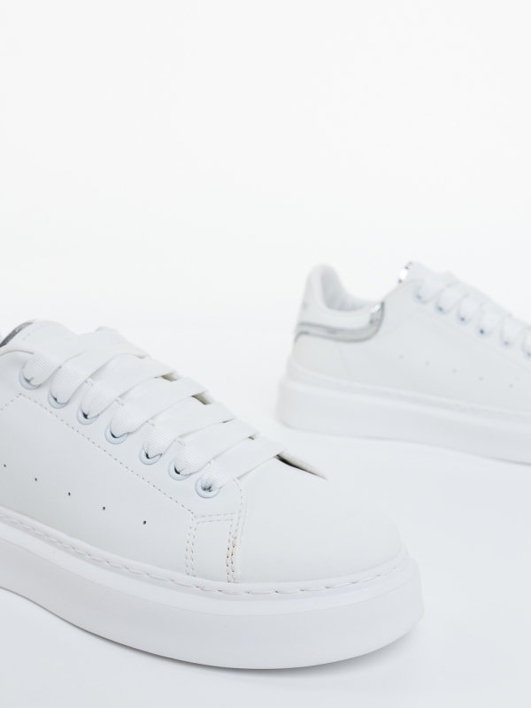 Pantofi sport barbati albi cu argintiu din piele ecologica Arjun, 4 - Kalapod.net