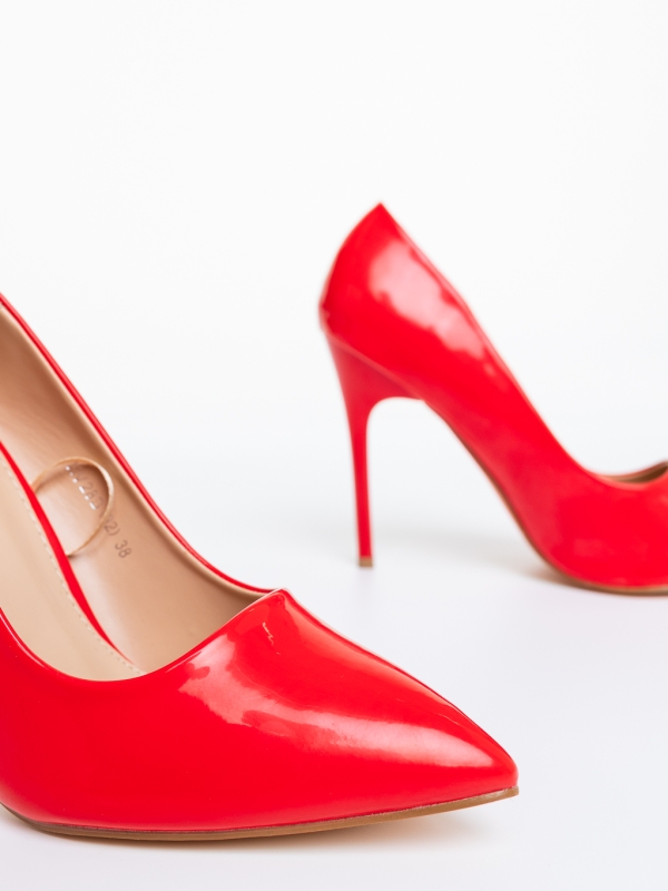 Pantofi dama cu toc rosii  din piele ecologica lacuita Hanara, 6 - Kalapod.net