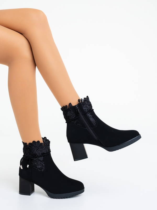 Botine  dama cu toc negre din material textil Rajani, 4 - Kalapod.net