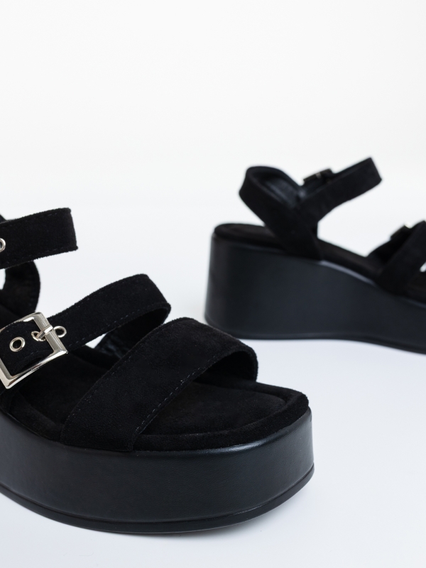 Sandale dama cu platforma negre din material textil Hozana, 6 - Kalapod.net