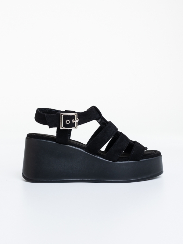 Sandale dama cu platforma negre din material textil Hamada, 5 - Kalapod.net