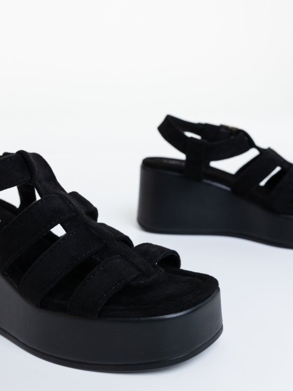 Sandale dama cu platforma negre din material textil Hamada, 6 - Kalapod.net