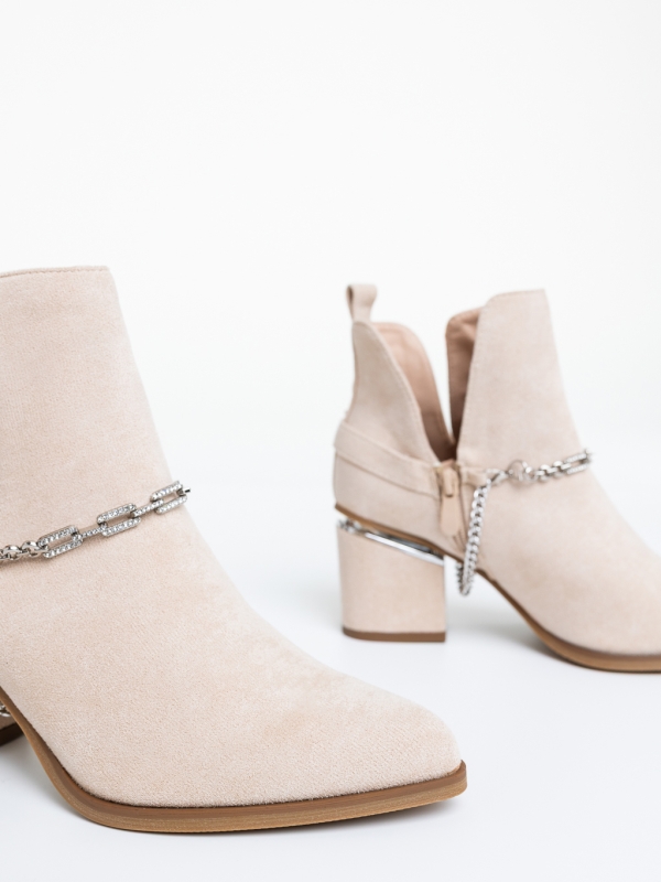 Botine dama cu toc bej din material textil Dampera, 6 - Kalapod.net