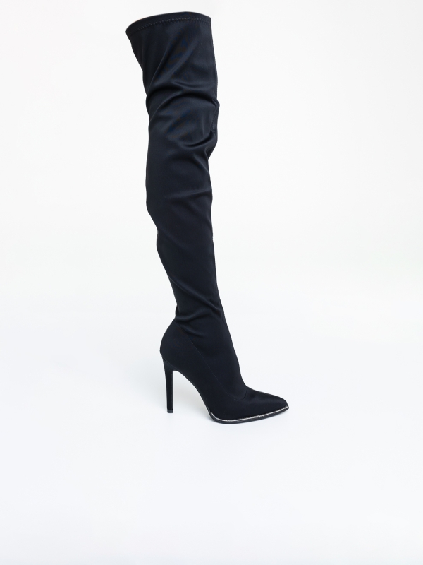 Cizme dama cu toc negre din material textil Solena, 5 - Kalapod.net