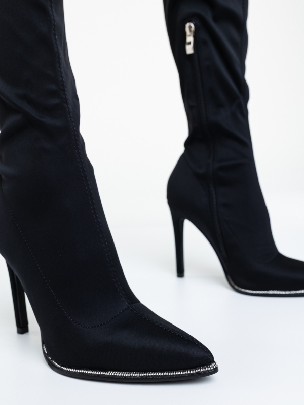 Cizme dama cu toc negre din material textil Solena, 6 - Kalapod.net