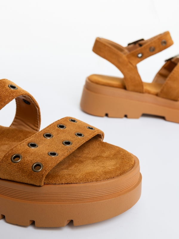 Sandale dama cu platforma camel din material textil Dasalia, 6 - Kalapod.net