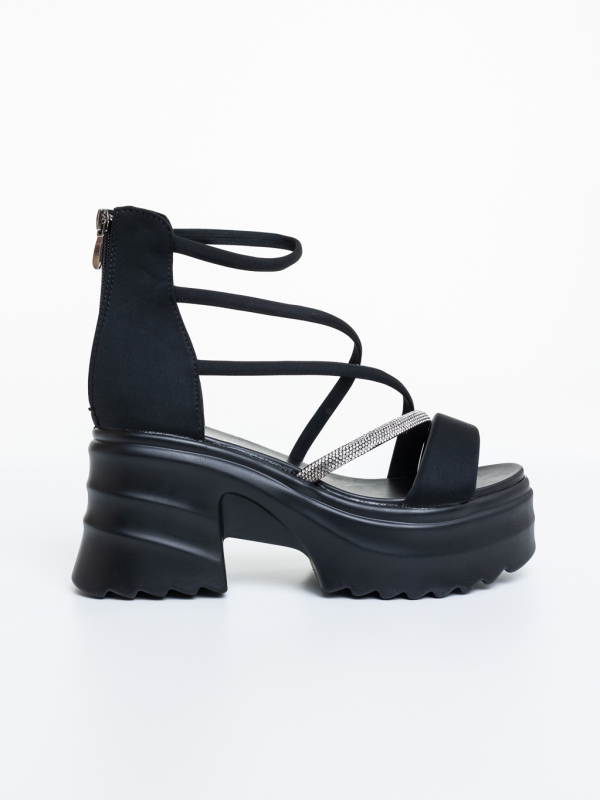 Sandale dama cu platforma negre din material textil Klara, 5 - Kalapod.net