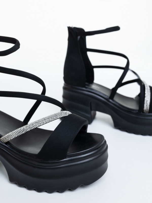 Sandale dama cu platforma negre din material textil Klara, 6 - Kalapod.net