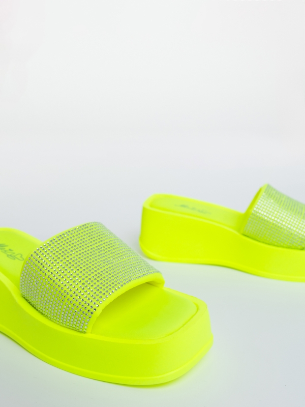 Papuci dama cu platforma  galbeni fluorescent din material sintetic Soren, 6 - Kalapod.net