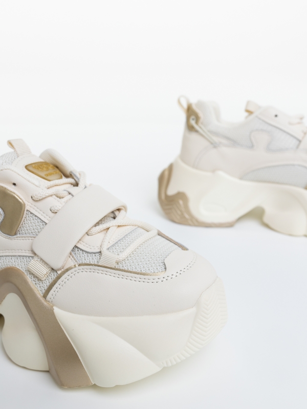 Pantofi sport dama bej din piele ecologica si material textil Sabura, 6 - Kalapod.net
