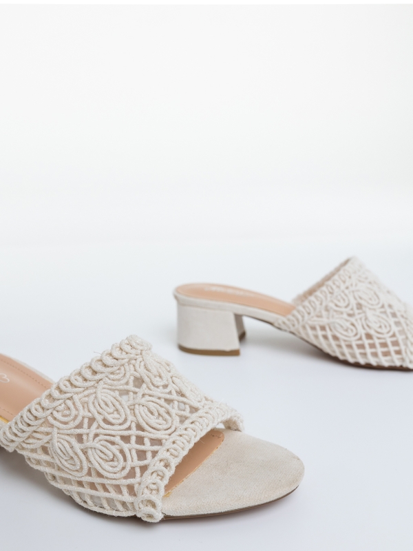 Papuci dama cu toc bej din material textil Soulana, 6 - Kalapod.net