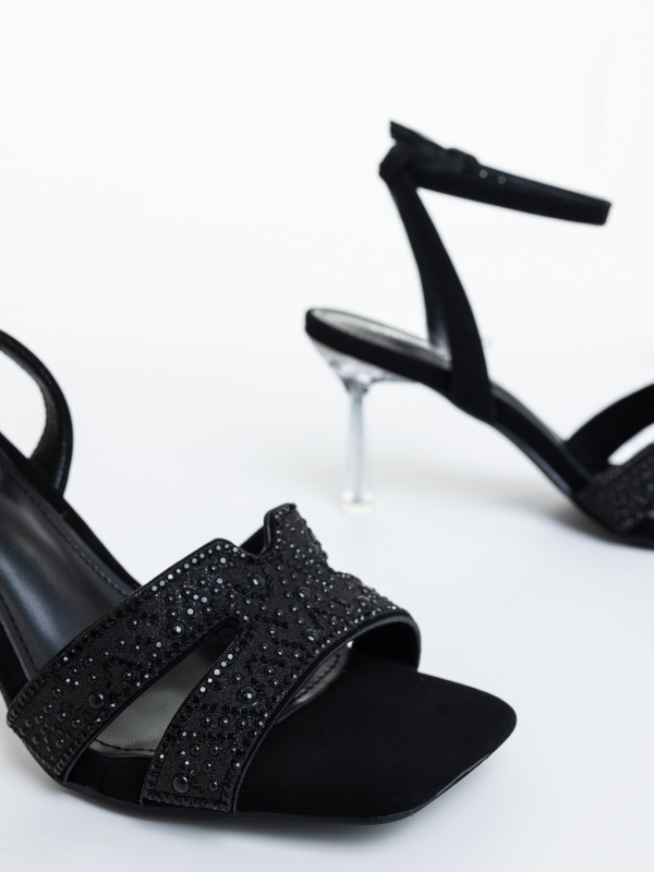 Sandale dama cu toc negre din material textil Kaya, 6 - Kalapod.net