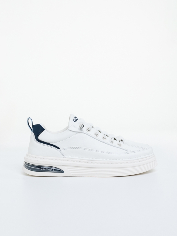 Mocasini barbati albi cu albastru din piele ecologica Kovan - Kalapod.net