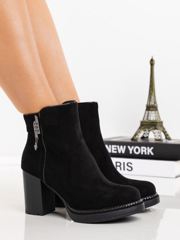 Botine dama cu toc negre din material textil Onaza - Kalapod.net