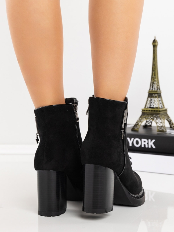 Botine dama cu toc negre din material textil Onaza, 5 - Kalapod.net