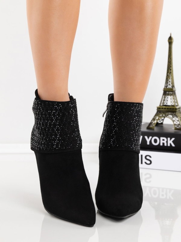 Botine dama cu toc negre din material textil Onaka, 4 - Kalapod.net