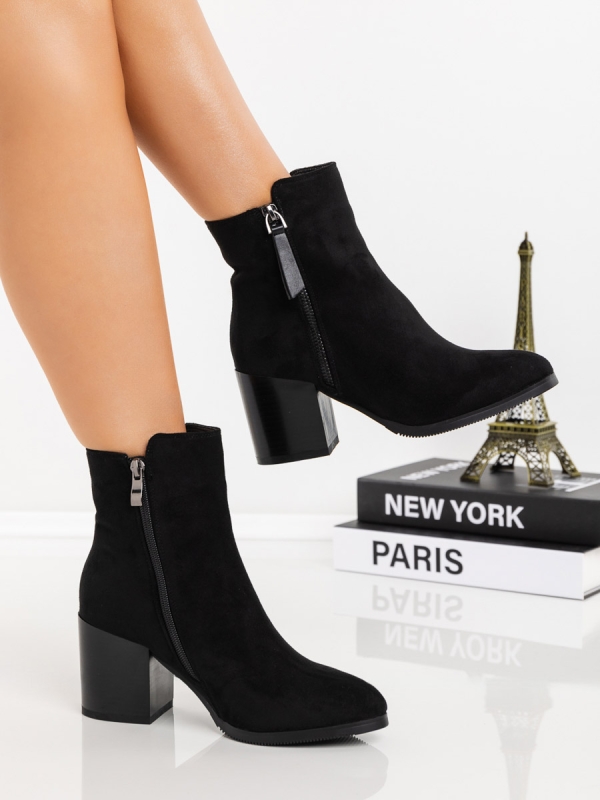 Botine dama cu toc negre din material textil Onaira, 3 - Kalapod.net
