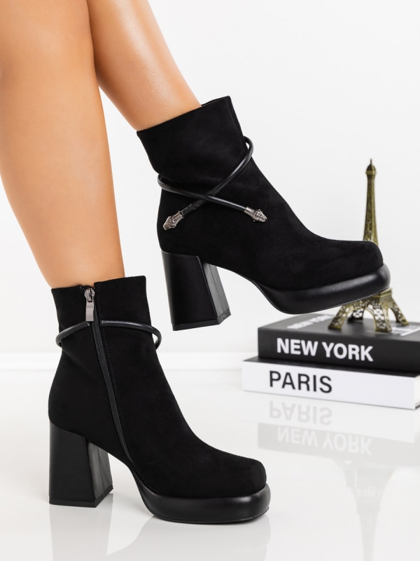 Botine dama cu toc negre din material textil Onyva, 3 - Kalapod.net