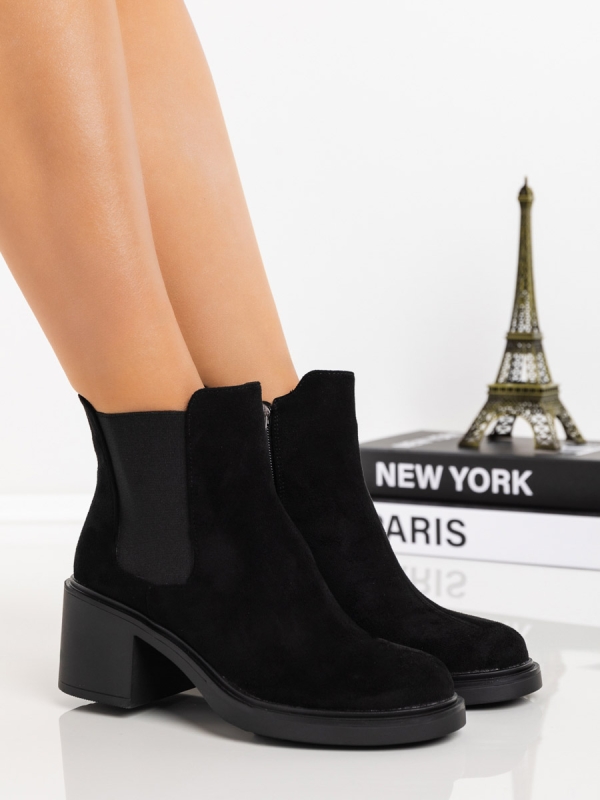 Botine dama cu toc negre din material textil Onava - Kalapod.net