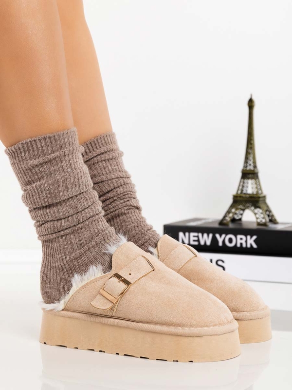 Papuci dama bej deschis din material textil Emerya - Kalapod.net