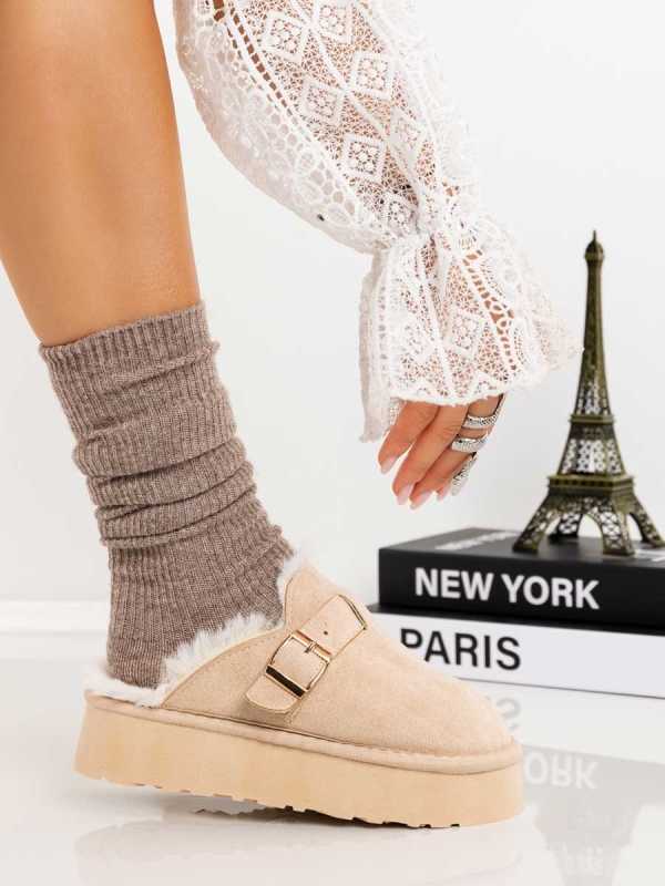 Papuci dama bej deschis din material textil Emerya, 2 - Kalapod.net