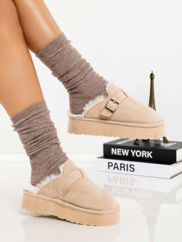 Papuci dama bej deschis din material textil Emerya, 3 - Kalapod.net