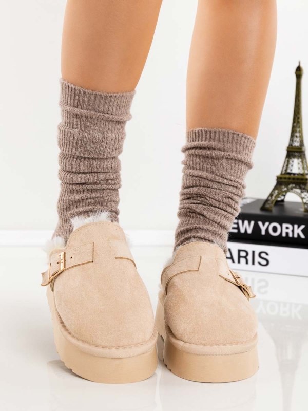 Papuci dama bej deschis din material textil Emerya, 4 - Kalapod.net