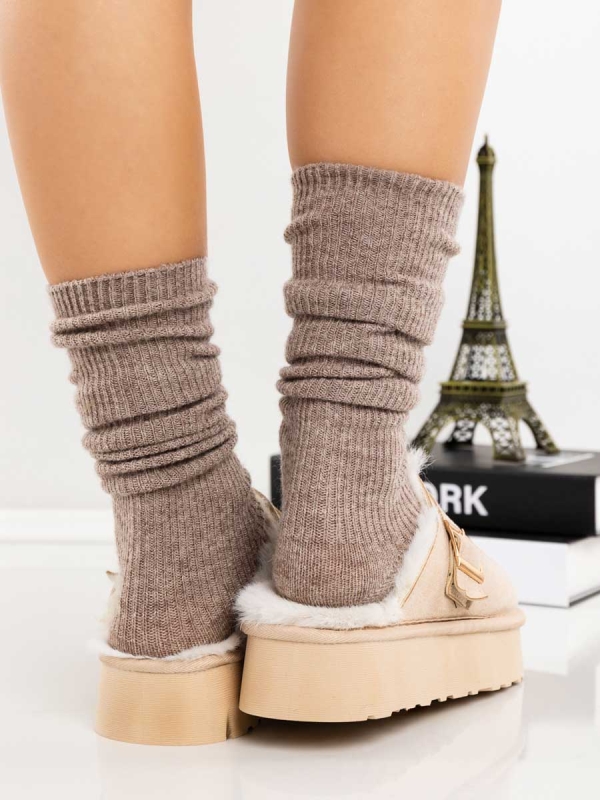 Papuci dama bej deschis din material textil Emerya, 5 - Kalapod.net