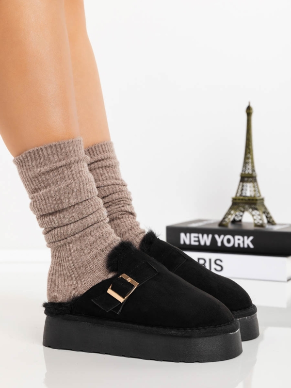 Papuci dama negri din material textil Emerya - Kalapod.net