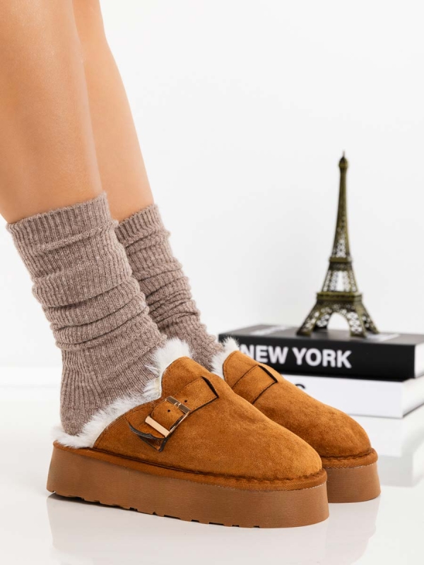Papuci dama camel din material textil Emerya - Kalapod.net